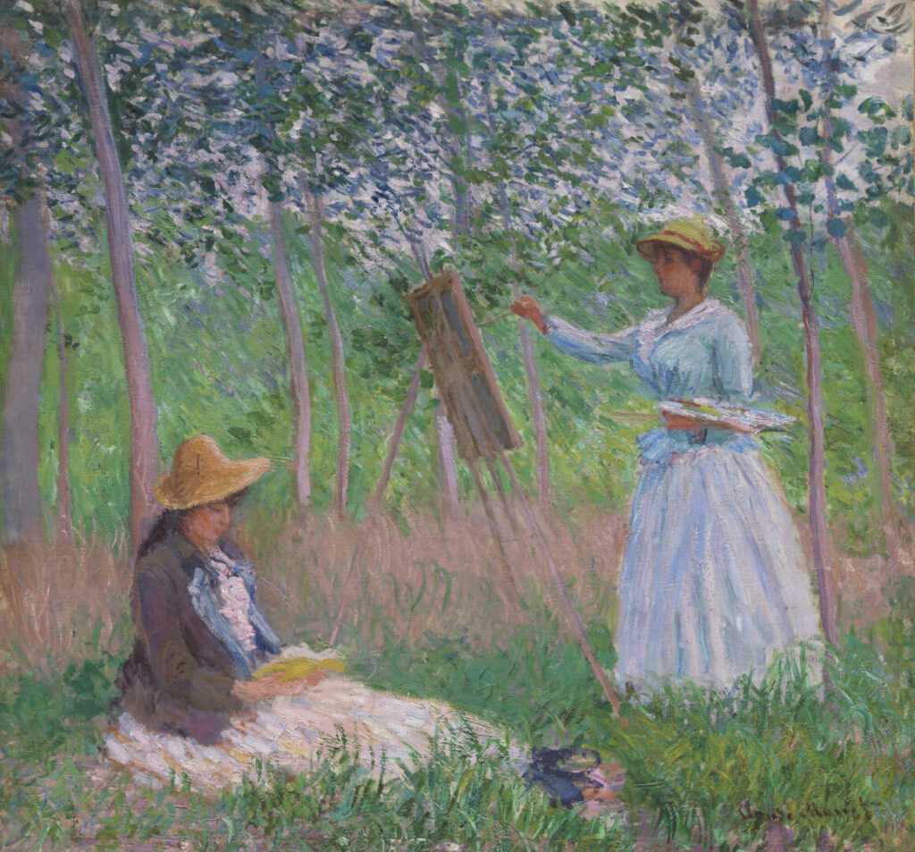 Claude Monet, In the Woods at Giverny: Blanche Hoschedé at Her Easel with Suzanne Hoschedé Reading, 1887, Los Angeles County Museum of Art, Mr. and Mrs. George Gard De Sylva Collection, photo © Museum Associates/LACMA