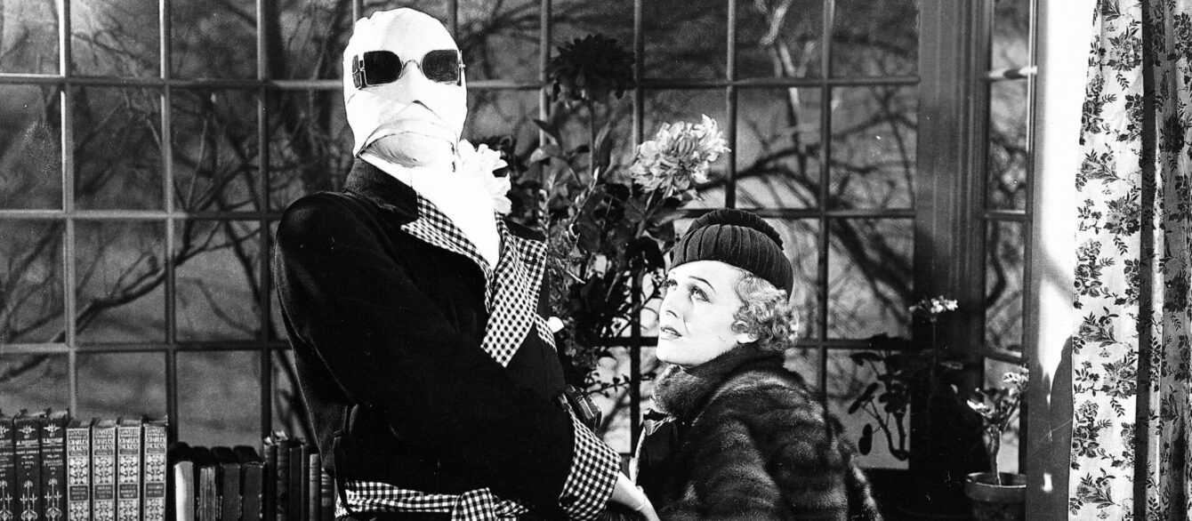 A film still from The Invisible Man with Claude Rains